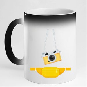 Fake Tourist Photographer Strap Hanging Camera & Bum Bag 11oz Black Color Changing Mug