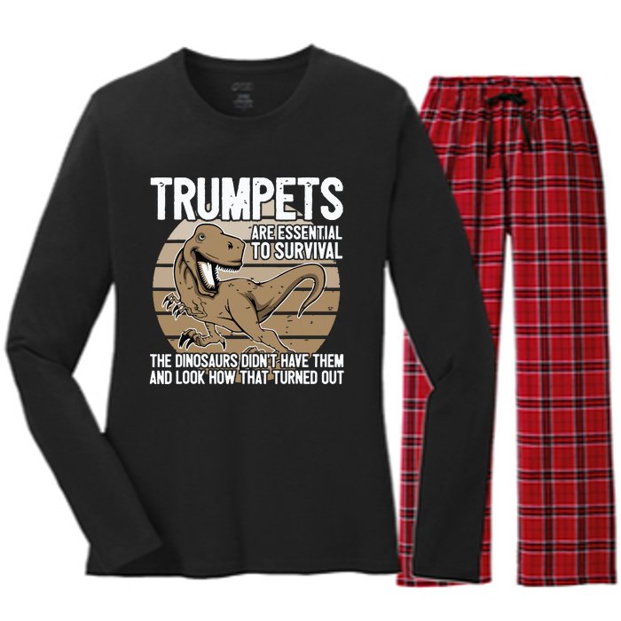 Funny Trumpet Player Saying Dinosaur Trumpets Are Essential Women's Long Sleeve Flannel Pajama Set 