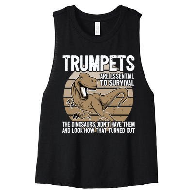 Funny Trumpet Player Saying Dinosaur Trumpets Are Essential Women's Racerback Cropped Tank