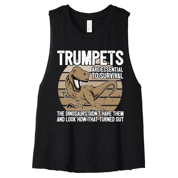 Funny Trumpet Player Saying Dinosaur Trumpets Are Essential Women's Racerback Cropped Tank