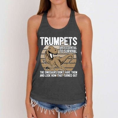 Funny Trumpet Player Saying Dinosaur Trumpets Are Essential Women's Knotted Racerback Tank