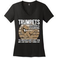 Funny Trumpet Player Saying Dinosaur Trumpets Are Essential Women's V-Neck T-Shirt