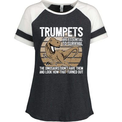 Funny Trumpet Player Saying Dinosaur Trumpets Are Essential Enza Ladies Jersey Colorblock Tee