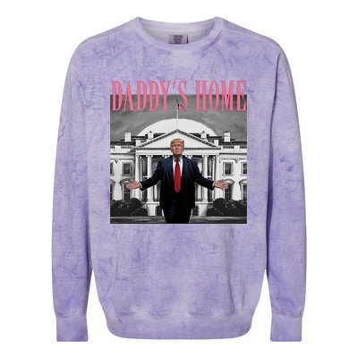 Funny Trump Pink Daddys Home  Trump 2024 Colorblast Crewneck Sweatshirt