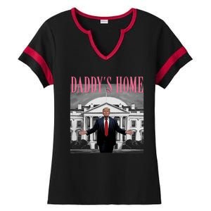 Funny Trump Pink Daddys Home  Trump 2024 Ladies Halftime Notch Neck Tee