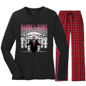 Funny Trump Pink Daddys Home  Trump 2024 Women's Long Sleeve Flannel Pajama Set 