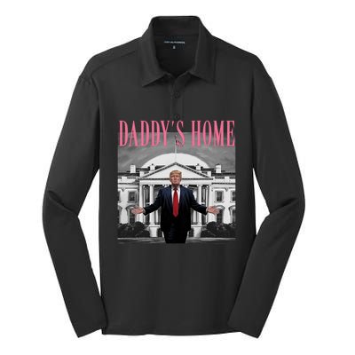 Funny Trump Pink Daddys Home  Trump 2024 Silk Touch Performance Long Sleeve Polo