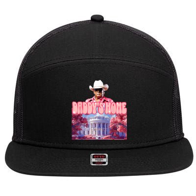 Funny Trump Pink Daddys Home  Trump 2024 7 Panel Mesh Trucker Snapback Hat