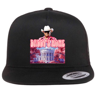 Funny Trump Pink Daddys Home  Trump 2024 Flat Bill Trucker Hat