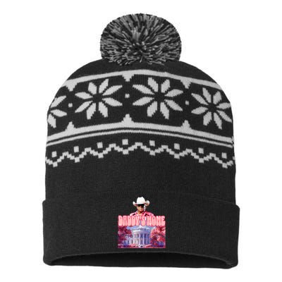 Funny Trump Pink Daddys Home  Trump 2024 USA-Made Snowflake Beanie