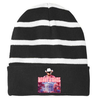 Funny Trump Pink Daddys Home  Trump 2024 Striped Beanie with Solid Band