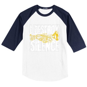 Funny Trumpet Player Marching Band Silence Destroyer Gift Baseball Sleeve Shirt