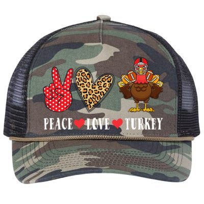 Funny Thanksgiving Peace Love Turkey Football Gift Retro Rope Trucker Hat Cap