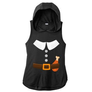 Funny Thanksgiving Pilgrim Costume With Turkey Leg Ladies PosiCharge Tri-Blend Wicking Draft Hoodie Tank