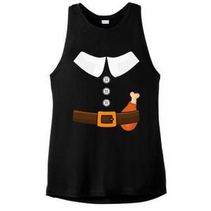 Funny Thanksgiving Pilgrim Costume With Turkey Leg Ladies PosiCharge Tri-Blend Wicking Tank