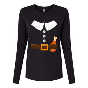 Funny Thanksgiving Pilgrim Costume With Turkey Leg Womens Cotton Relaxed Long Sleeve T-Shirt