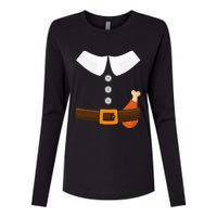 Funny Thanksgiving Pilgrim Costume With Turkey Leg Womens Cotton Relaxed Long Sleeve T-Shirt