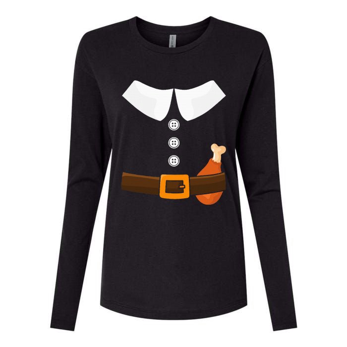 Funny Thanksgiving Pilgrim Costume With Turkey Leg Womens Cotton Relaxed Long Sleeve T-Shirt