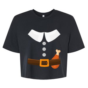 Funny Thanksgiving Pilgrim Costume With Turkey Leg Bella+Canvas Jersey Crop Tee