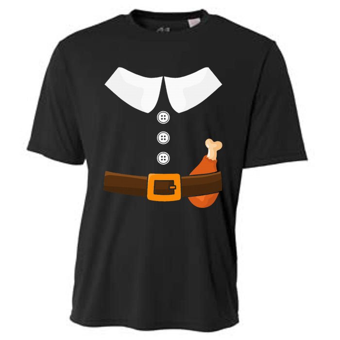 Funny Thanksgiving Pilgrim Costume With Turkey Leg Cooling Performance Crew T-Shirt