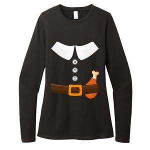 Funny Thanksgiving Pilgrim Costume With Turkey Leg Womens CVC Long Sleeve Shirt