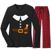 Funny Thanksgiving Pilgrim Costume With Turkey Leg Women's Long Sleeve Flannel Pajama Set 