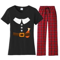 Funny Thanksgiving Pilgrim Costume With Turkey Leg Women's Flannel Pajama Set