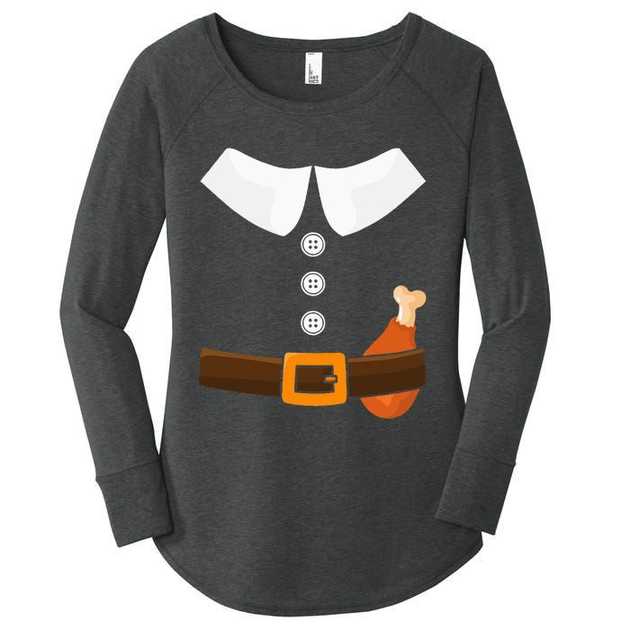 Funny Thanksgiving Pilgrim Costume With Turkey Leg Women's Perfect Tri Tunic Long Sleeve Shirt