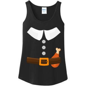 Funny Thanksgiving Pilgrim Costume With Turkey Leg Ladies Essential Tank