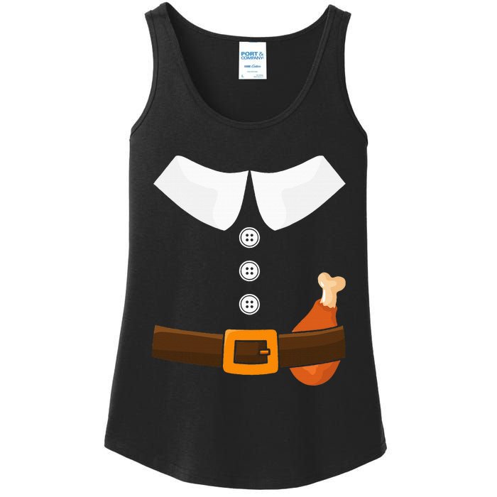 Funny Thanksgiving Pilgrim Costume With Turkey Leg Ladies Essential Tank