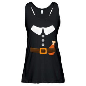 Funny Thanksgiving Pilgrim Costume With Turkey Leg Ladies Essential Flowy Tank