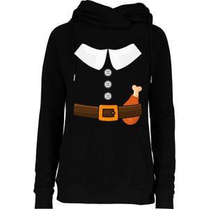 Funny Thanksgiving Pilgrim Costume With Turkey Leg Womens Funnel Neck Pullover Hood