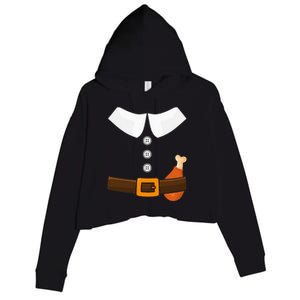 Funny Thanksgiving Pilgrim Costume With Turkey Leg Crop Fleece Hoodie