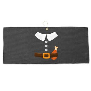 Funny Thanksgiving Pilgrim Costume With Turkey Leg Large Microfiber Waffle Golf Towel