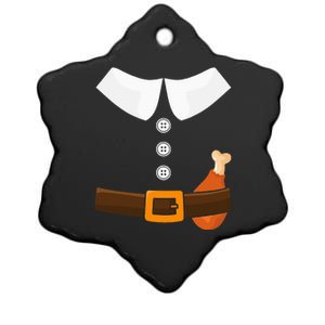 Funny Thanksgiving Pilgrim Costume With Turkey Leg Ceramic Star Ornament