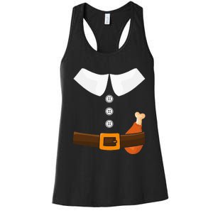 Funny Thanksgiving Pilgrim Costume With Turkey Leg Women's Racerback Tank