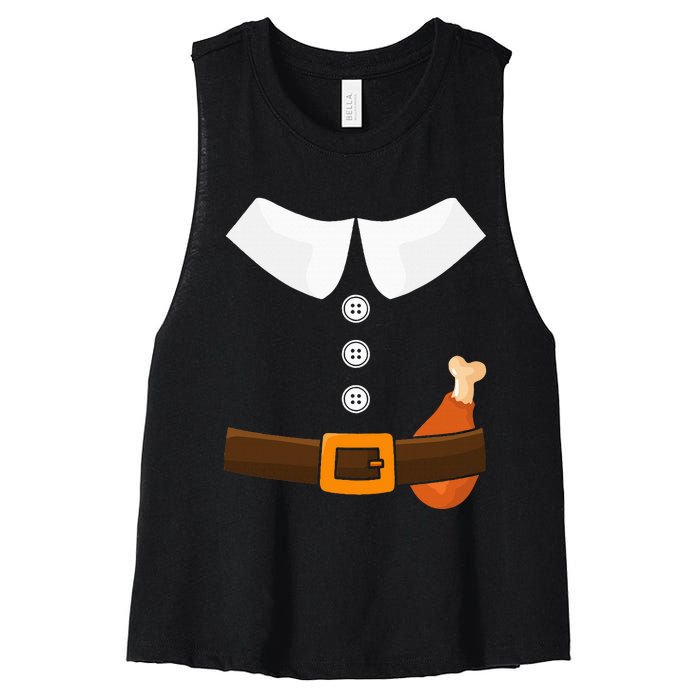 Funny Thanksgiving Pilgrim Costume With Turkey Leg Women's Racerback Cropped Tank