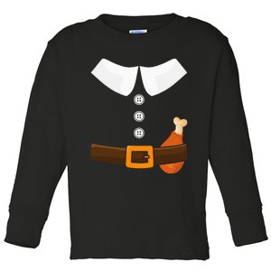 Funny Thanksgiving Pilgrim Costume With Turkey Leg Toddler Long Sleeve Shirt