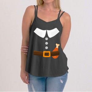 Funny Thanksgiving Pilgrim Costume With Turkey Leg Women's Strappy Tank