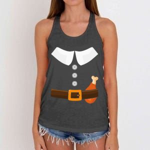 Funny Thanksgiving Pilgrim Costume With Turkey Leg Women's Knotted Racerback Tank