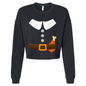 Funny Thanksgiving Pilgrim Costume With Turkey Leg Cropped Pullover Crew