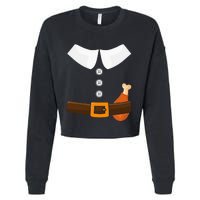 Funny Thanksgiving Pilgrim Costume With Turkey Leg Cropped Pullover Crew