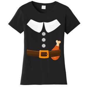 Funny Thanksgiving Pilgrim Costume With Turkey Leg Women's T-Shirt