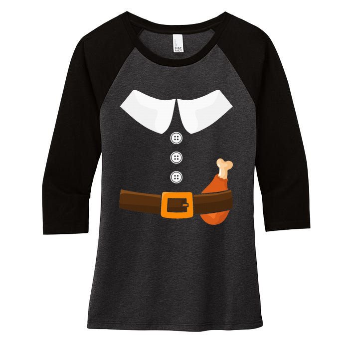 Funny Thanksgiving Pilgrim Costume With Turkey Leg Women's Tri-Blend 3/4-Sleeve Raglan Shirt