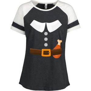 Funny Thanksgiving Pilgrim Costume With Turkey Leg Enza Ladies Jersey Colorblock Tee