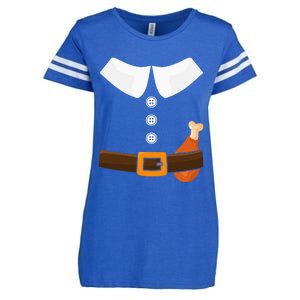 Funny Thanksgiving Pilgrim Costume With Turkey Leg Enza Ladies Jersey Football T-Shirt