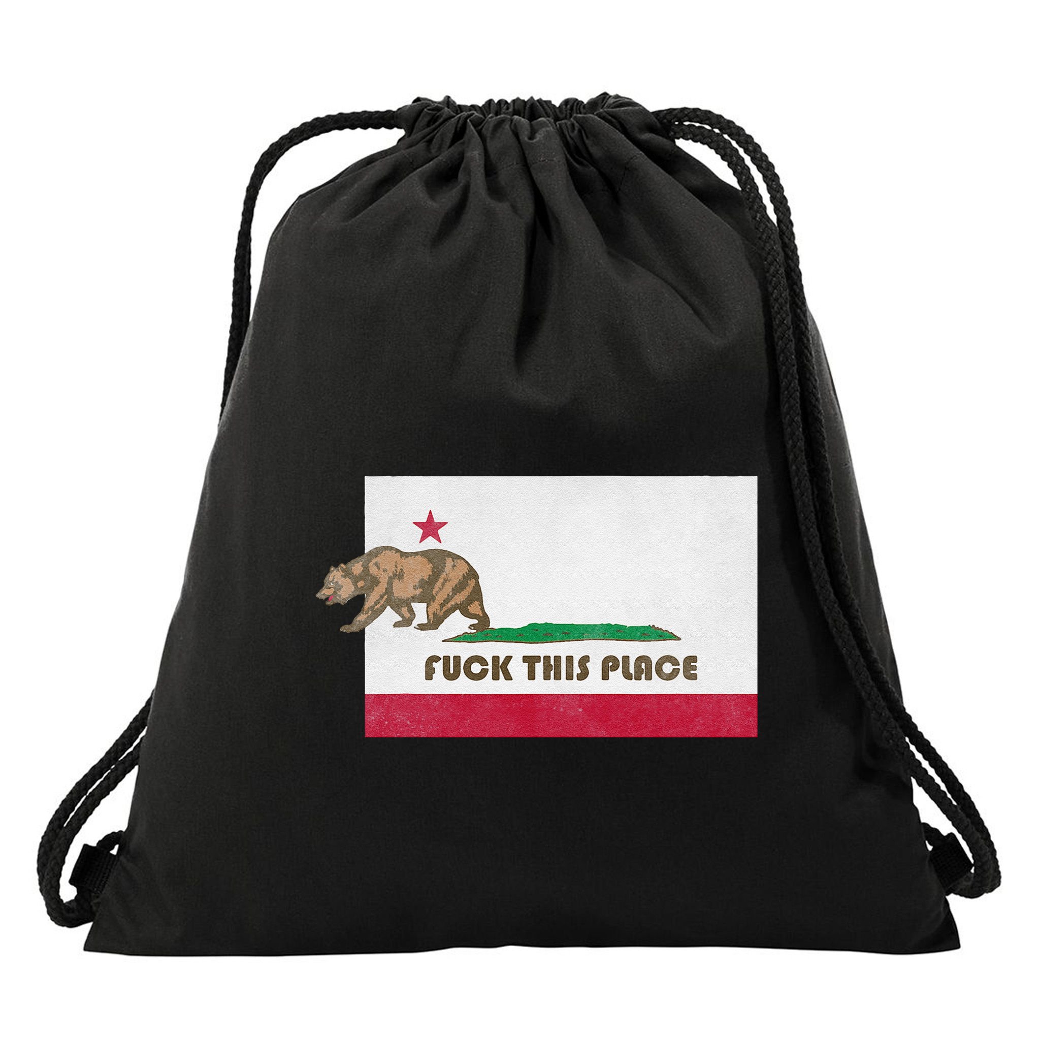 Fuck This Place California Republic Flag Funny The Bear Drawstring Bag