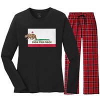 Fuck This Place California Republic Flag Funny The Bear Women's Long Sleeve Flannel Pajama Set 