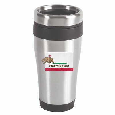Fuck This Place California Republic Flag Funny The Bear 16oz Travel Tumbler
