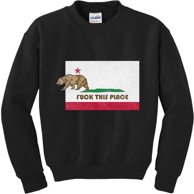 Fuck This Place California Republic Flag Funny The Bear Kids Sweatshirt